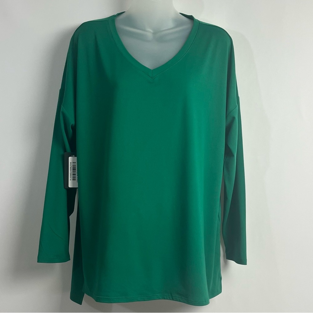Zenana Emerald Green V-Neck Long Sleeve Tunic Top Size Small